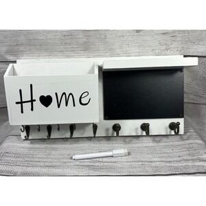 Farmhouse Home Wall Organizer Chalkboard Mail Holder Key Rack Shelf White
